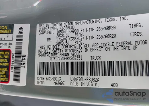 2024 Toyota Tundra Sr5 2Wd from USA, damaged, VIN 5TFLA5AB4RX036351